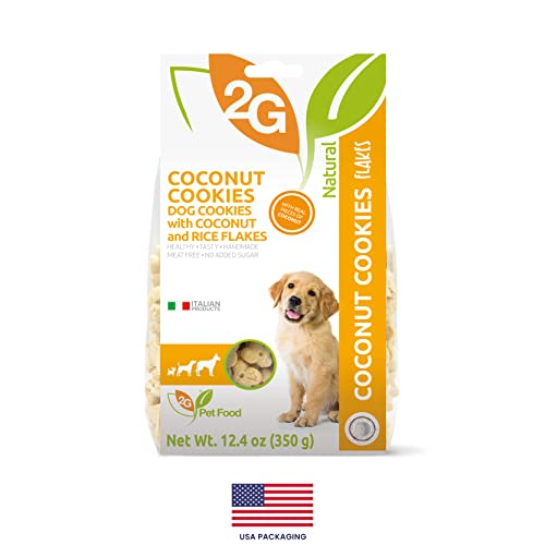 2G Pet Food Coconut Cookies für Hunde, Kokosnuss, natürlicher und gesunder Snack, hergestellt in Italien, mit Kokosnuss aus knusprigen und echten Flocken, perfekt für alle Größen und Alter