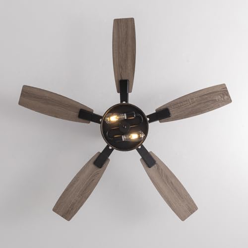 Image of 52 Inch Flush Mount Ceiling Fans with Lights and Remote Control, Low Profile Farmhouse Ceiling Fan for Bedroom Living Room and Patio, Black Caged Ceiling Fan for Indoor and Outdoor(No Bulb)