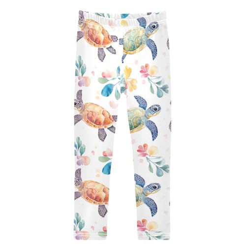 Watercolor Retro Turtles Leaves Girls Leggings Kids Yoga Pants Dance Active Tights 4T