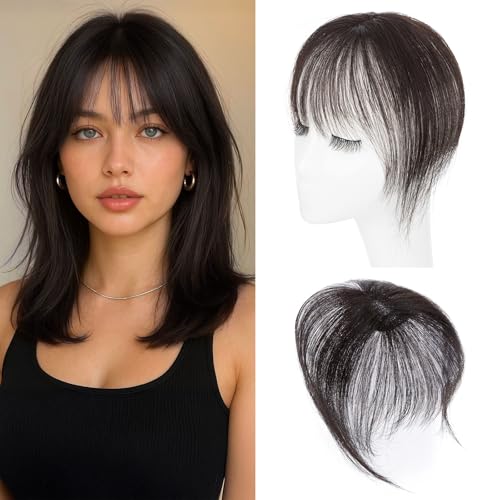 Clip in Bangs,S-noilite Bangs Hair Clip ins Human Hair,Clip on Bangs,Invisible 3D 360°Cover Air Bangs Hair Pieces Lightweight Wispy Bangs Topper for Women 10g/8 inch #1B Natural Black