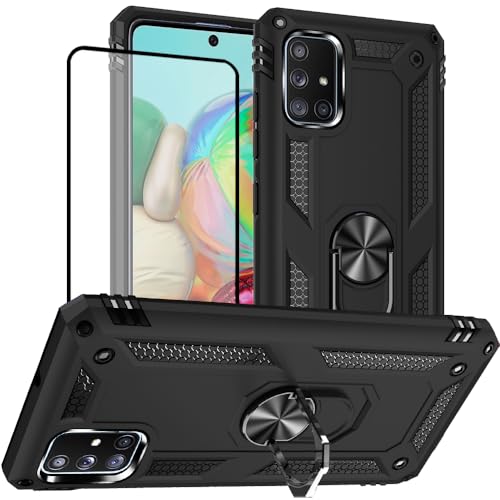 for Samsung A71 Phone Case with Screen Protector：Shockproof Silicone Protective with Kickstand for Samsung Galaxy A71 (Black)
