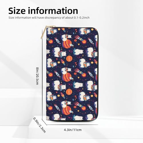 Cute Space Alpaca Print Wallet Women Men, Long PU Leather Wallets for Women, Cute Womens Travel Wallet Purse Pouch with Zipper Pocket3