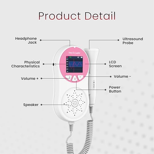 Image of CONTEC10A Pocket Fetal Doppler FHR Monitor, Portable Pregnancy Heartbeat Detector with LCD Color Screen, High Sensitivity Probe, Speaker & Headphone Support