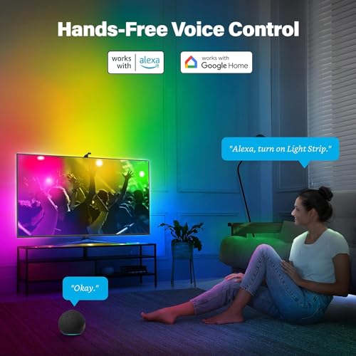 Image of Sengled Ambient TV LED Backlights with Camera, Smart Strip Light for 50-60 inch TVs PC, (TV Sync Supports Off-line) WiFi RGB Lights, Works with Alexa & Google Assistant, App Control, Sengled Vision G2