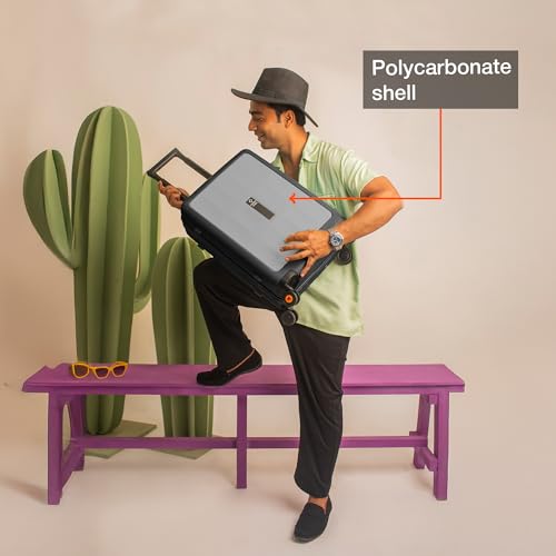 Image of Nasher Miles Zanzibar TSA Lock Hard-Sided Polycarbonate 8 Wheels Double Spinner Cabin Luggage Grey Black 20 inch |55cm Trolley Bag| Suitcase,Small