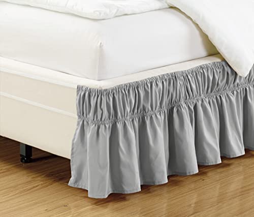 Wrap Around 21" Inch Long Fall Light Grey Ruffled Elastic Solid Bed Skirt Fits All Twin, Twin Xl And Full Size Bedding High Thread Count Microfiber Dust Ruffle, Soft & Wrinkle Free. #TOP1