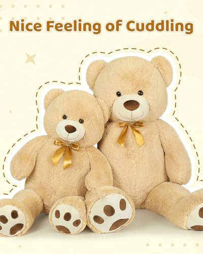 Image of MaoGoLan Giant Teddy Bear Stuffed Animal, 52 inch Large Tan Teddy Bear Plush Toy with Cute Bow Tie & Footprints, Soft Sunggle Bear Plushies Gift for Kids Grilfriend Wife on Christmas Birthday Baby Shower