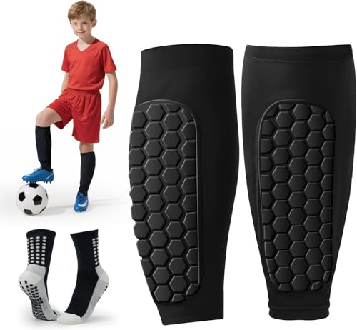 Schienbeinschoner Kinder Fussball mit Anti-Rutsch-Socken Schienbeinschoner Keine Installation erforderlich Anti-Ablösung Wabenbrett Herren Shin gurad Kinder