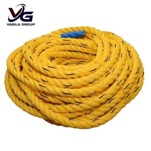 Image of VG TARP 12mm Width x 20m Long Heavy-Duty Yellow Twisted Utility Rope, High Strength Utility Rope for Marine, Industrial, and Outdoor Use