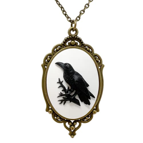 UMBRELLALABORATORY Goth black raven crow necklace Steampunk jewelry visual kei Harajuku Dark Academia Jewelry Romantic Vintage Retro Accessories cameo pendant