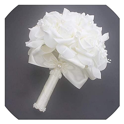 Ramo de boda romántico artesanal color marfil 18 cm miniatura 1