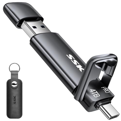 SSK 4TB SSD USB C Drive up to 1000MB/s Fast External SSD Dual Drive Type-C + USB-A 3.2 Gen 2 Solid State Thumb Drive Memory Stick for iPhone 15/PS4/Android Phone/Tablet/Windows/Mac