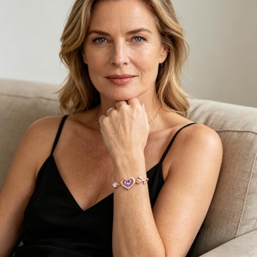 Image of 1CT Rose Heart Bracelet Moissanite Lab-Grown Sapphire Ruby Emerald&More 18K White Rose Gold Plated Anniversary Birthday Gift for Wife Girlfriend Mom Daughter Mothers Day Gift for Mom