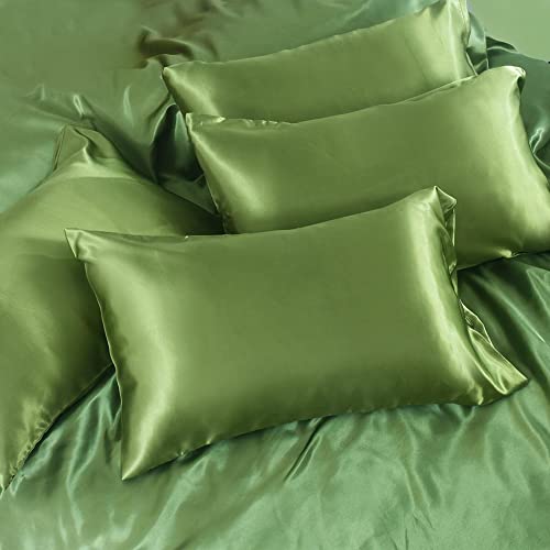 6PCS Satin Duvet Cover Bedding Set Plain Luxury Soft Bed Set Include (1xDuvet Cover, 1xFitted Sheet - Image 4