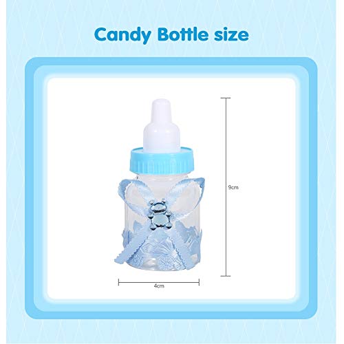 Cheeseandu 50Pcs Mini Baby Bottles Adorable Baby Shower Candy Box Boy Decor With Ribbon And Bear Candy Box Gifts Birthday Baby Shower Party Favors Festive Decorations, 3.5Inch, Blue #TOP1
