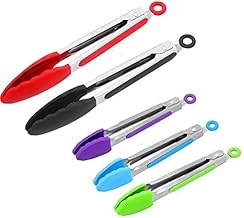 Silicone Kitchen Tongs, For Tomorrow Set of 5 -7 inch and 9 inch Heavy Duty Multi-Color Stainless Steel Silicone Cooking Tongs Assorted Size with Non-Stick Silicone Tips for Food BBQ,Salad,Grilling,Serving in Kitchen Gadgets - Used with Cookware Sets and Kitchen Utensils