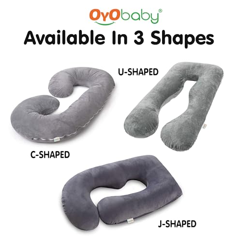 Image of OYO BABY Pregnancy Pillows for Sleeping J-Shape Full Body Pillow and Maternity Support - for Back, HIPS, Legs, Belly for Pregnant Women with Removable Washable Velvet Cover (Grey)