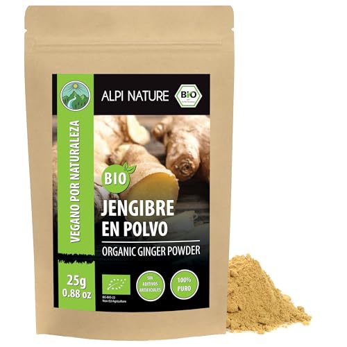 Alpi Nature Jengibre Orgánico en Polvo 25g, Raíz de Jengibre Molida y Seca para Cocinar