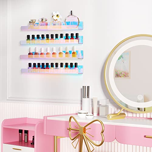 Upsimples Iridescent Acrylic Shelves For Wall Storage, 15" Acrylic Floating Shelves, Kids Bookshelf, Nail Polish Holder, Perfume Display Wall Shelves For Bedroom, Living Room, Bathroom, Set Of 4 #TOP6