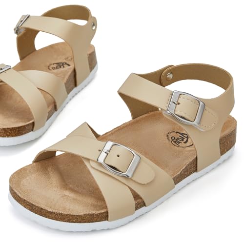 Image of Trary Girls Sandals Open Toe Casual Summer Shoes with Cork Footbed Comfortable Flat Sandals for Little Kids