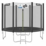 SONGMICS Trampolin 305 cm, Gartentrampolin für Kinder mit Sicherheitsnetz, Randabdeckung, Leiter, 180 cm hohe gerade Stangen, Stahlrahmen, schwarz STR101BZ01