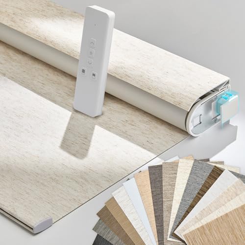 Persilux Smart Motorized Blinds with Remote, No Drill Automatic Roller Shades for Indoor Windows...