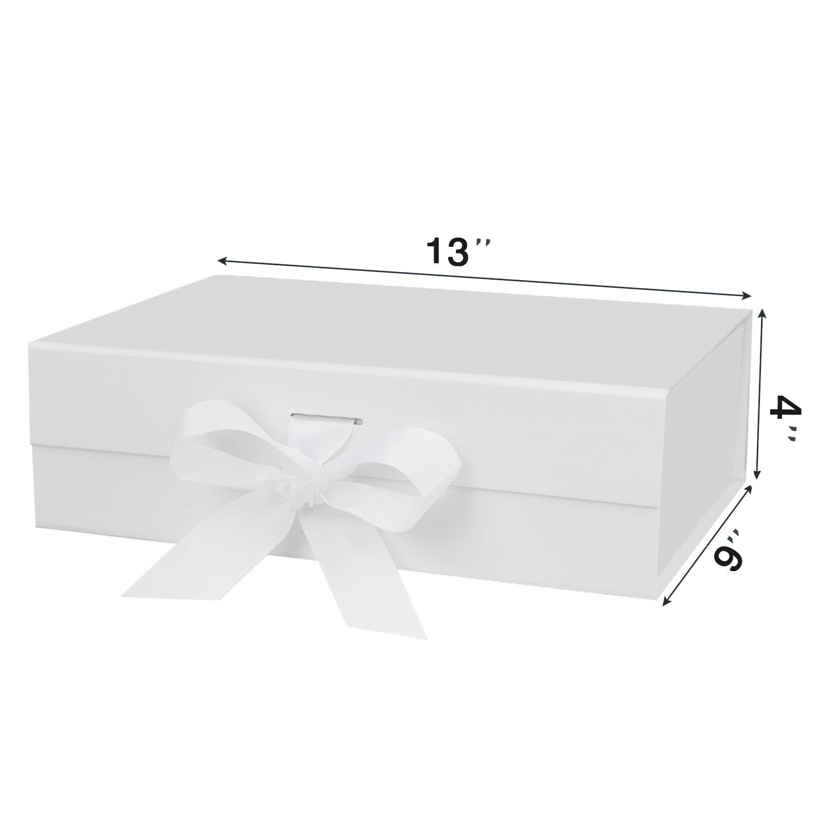 DaiUni Duże białe magnetyczne pudełko prezentowe 33 cm x 23 cm x 10 cm z pokrywką i wstążką na prezenty