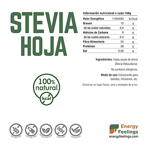 Energy Feelings Stevia Hoja | Edulcorante | 0% Kcal | 0% Azúcares | No Cariogénico | Apto Para Diabéticos, 250 Gramo - Imagen 5
