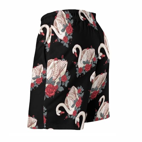 Pretty Animal Flower Swan Men's Swim Trunks Quick Dry Hawaii Board Shorts Mesh Lining Beach Swimwear with Pockets4