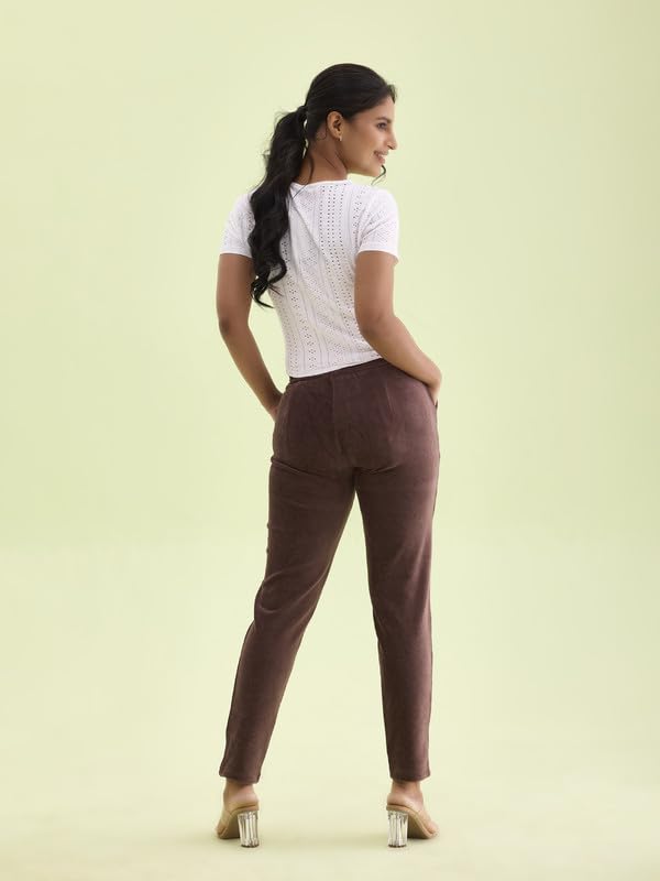 Image of GO COLORS Solid Corduroy Treggings for Women | Warmtech, Mid Rise, Side Pocket