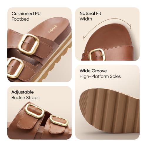 Image of Frido Women's Arch Support Wedge Sandals, Orthopedic Cushioned Platform Heels with Anti-Slip Sole, Comfortable Slip-On Footwear for Office, Travel, Daily Wear & Long Standing | Available in 3 Style- Buckle Strap, Velcro Strap & Classic Styles