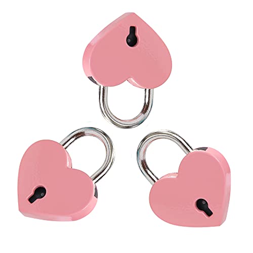 Image of Leadigol 3 Pcs Heart Shaped Padlock Mini Lock with Key,Small Metal Padlock Love Heart Lock Zinc Alloy Wedding with Key Travel Jewelry Box Hardware