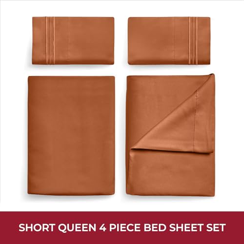 Image of Mellanni RV Short Queen Sheets - 4 PC Iconic Collection Bedding | Hotel Luxury, Extra Soft, Cooling Bed Sheets - Deep Pocket up to 10 inch (RV /Short Queen, Terracotta)