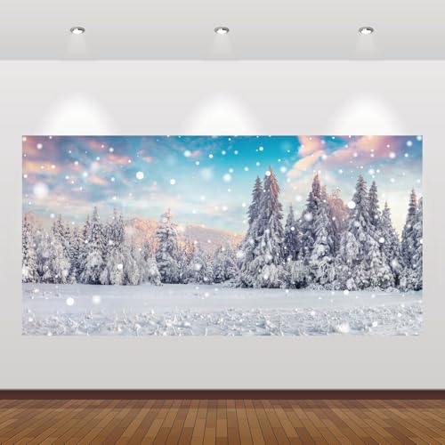 Winter Forest Landscape Backdrop 20x10ft Vinyl Wonderland Christmas Backdrops for