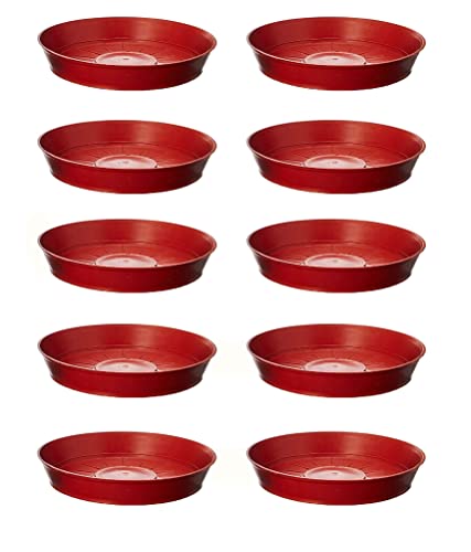 Image of 6 Inch Bottom Tray /Plate /Saucer for Plant Pot (Red, 10 Pcs) | Planter Pots Dripping Tray | Gamla Flower Pot Base Plate | Round Plastic Pot Water Collection Plate