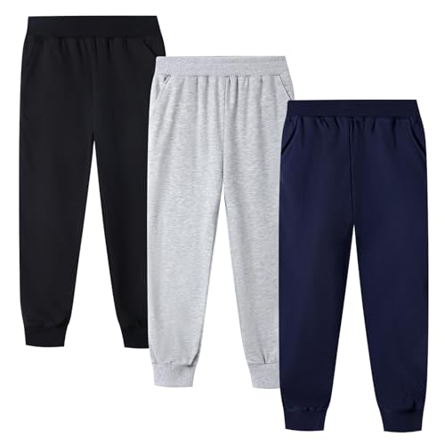 HILEELANG Kids Boy Girl Jogger Sweatpants Cotton Casual Active Playwear Unisex Toddler Pants 3-Pack
