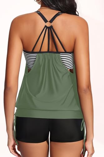Image of Holipick Blouson Tankini Swimsuits for Women - Two Piece Tummy Control Bathing Suit with Shorts Modest Swimwear
