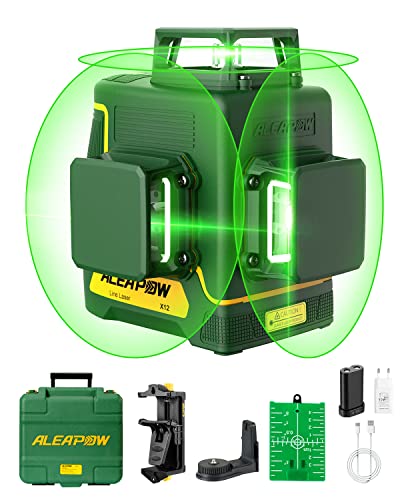 ALEAPOW Niveau Laser 3x360°, 5200mAh Batterie, Laser Level Auto-nivellement, Autonivelant et Mode Impulsion, Charge Type-C, Base Magnétique, Clip Arrière, Plaque Cible Laser Magnétique