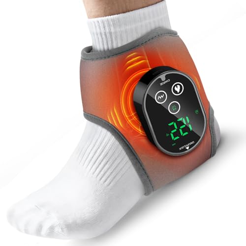 BETOLEAN Foot Massager for Pain Relief, Foot Renew Ankle Massager, Ankle Heating Pad Heated Brace Wrap with 4 Heat Levels and 3 Vibration Modes for Women Men (Grey)