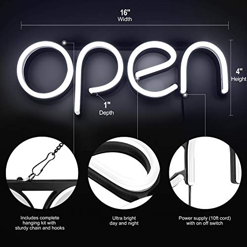 LED Neon Open Sign Light. Perfect to Advertise Storefront, Business, Office, Shop and Restaurant. Ultra Bright White Designer Color. Custom Built, Elegant Window Display - Thumbnail 7
