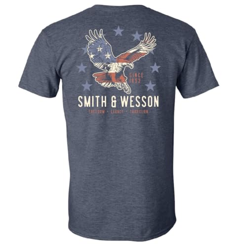 Smith & Wesson Officially Licensed Men's Crewneck T-Shirt, Americana Pride, Flag and Eagle Graphic Short Sleeve Tee