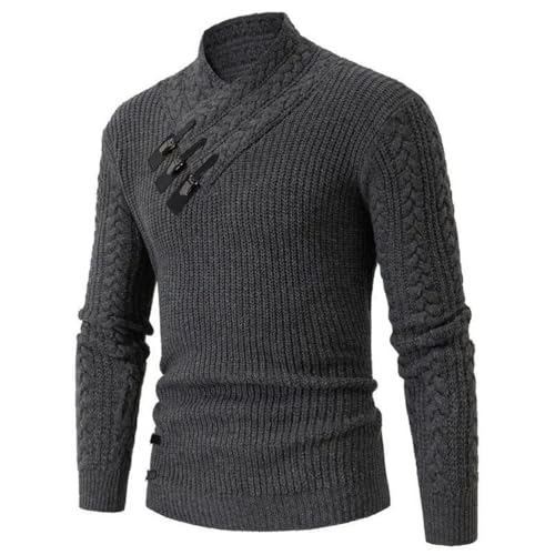 Men Long-Sleeved Solid Knit Sweater Beach Vacation Loose Stand Up Collar Sweater4