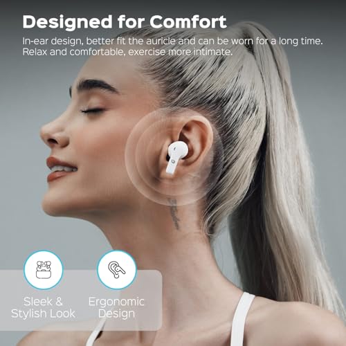 Image of Beleth Earset Pro1 Wireless Earbuds Bluetooth 5.4 Headphones, Dual Connectivity, 50H Playtime, ENC /ANC Noise Cancelling, Deep Bass, LED Display, Wireless Charging Case - White