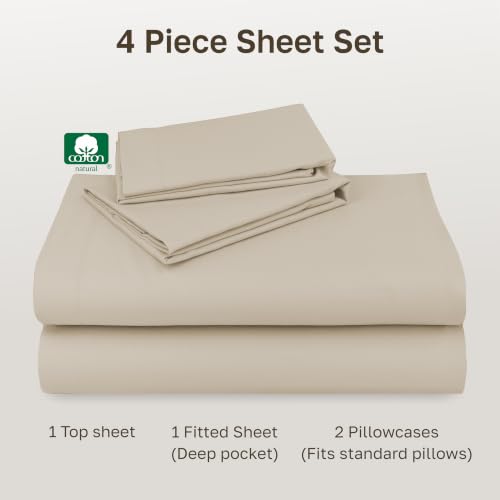Image of California Design Den Natural 100% Cotton Bed Sheets Full Size Bed Set with Deep Pockets - Soft Sateen Weave, Durable Sheets (Butter)