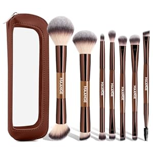 MAANGE 7 PCS Foundation Makeup Brush Set With Bag, Make up Brushes, Eyeshadow Concealer Brush, Double-ended Foundation Contour Powder Blush, Professional Face brush Set Tools For Liquid,Cream(Apricot)