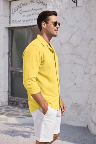 Image of Zombom Men's Cotton Blend Shirt with Full Sleeves Solid Pattern Cuban Collar Neck Line Regular Fit and Standard Length | Solid Shirt for Man Cotton | Shirts for Mans