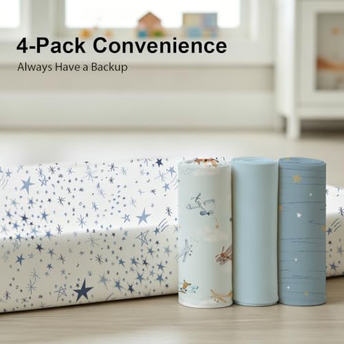 Image of Plushii 4PK Mini Crib Sheets,Pack and Play Sheet for Baby Boys,38 inchx 26 inch