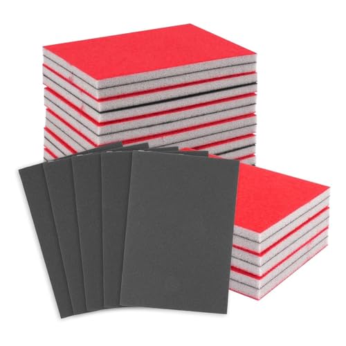Muuookka Almohadillas de Lijado Profesionales, Juego de Esponjas de Lijado de 24 Piezas, Papel de Lija Húmeda 180-3000, Esponja de Lijado de Madera Flexible