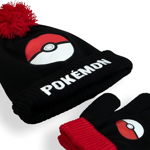 Pokemon Winter Hat and Gloves Set For Kids | Accessories for Boys and Girls | Kids Beanie Hat | Red One Size4