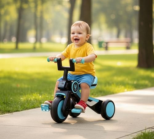 Image of R for Rabbit Tiny Toes Y Ace Premium Designer Tricycle for Kids 2-5 Years Upto 25Kg Weight with Strong Metal Core Frame, Anti-Slip Handlebars & Smooth Wheels | 95% Pre-Installed Baby Trike (Blue)